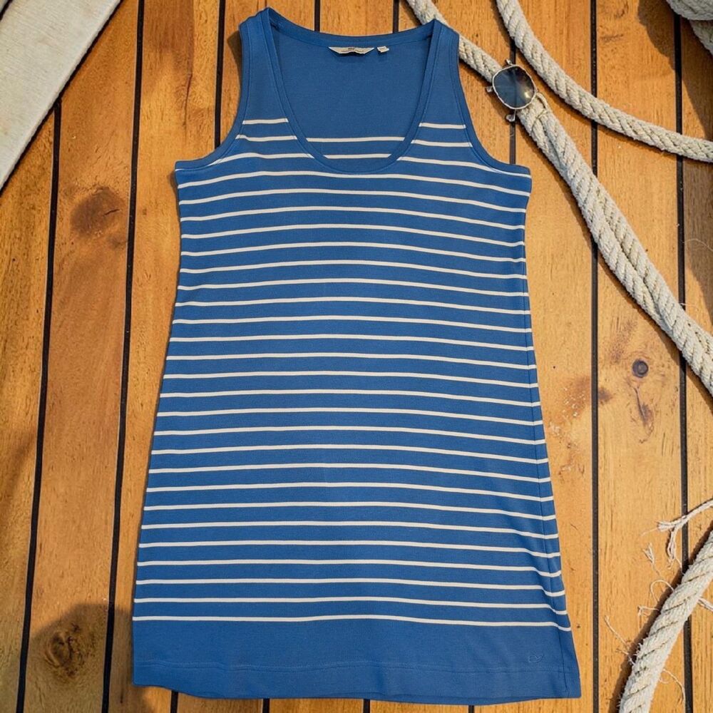 Vineyard Vines Striped Dress Sz XL Tank Dress Blue Nautical Coastal Pima Cotton